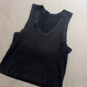 John Galt Brandy Melville Ribbed Cropped Tank Top Faded Black Scoop Neck OS